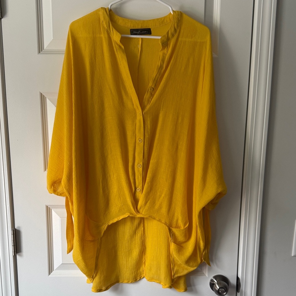 Flowy Yellow Button-Front Tunic Top by Paper Crane